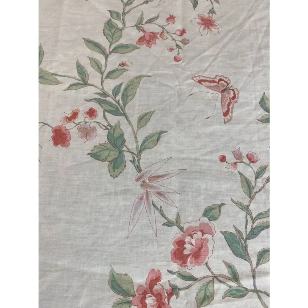 Vintage Flat Sheet with butterflies and flowers in coral and pink King